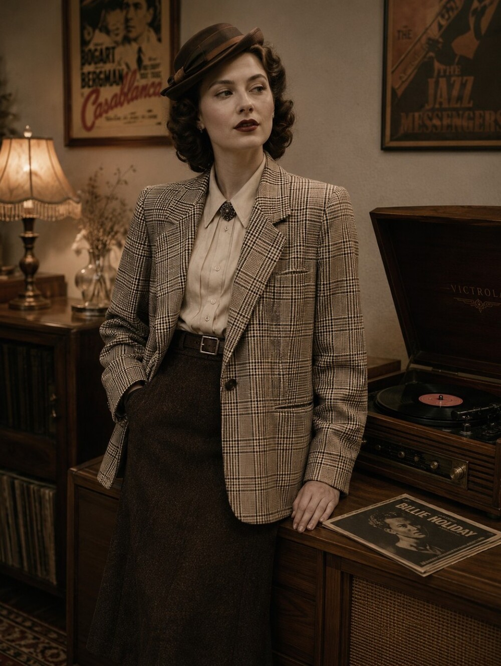 Retro Vintage Houndstooth Blazer Jacket size 8/10